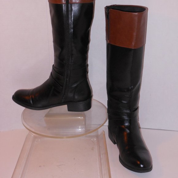 ARIZONA BLACK & BROWN LEATHER KNEE HIGH BOOTS - Picture 5 of 7